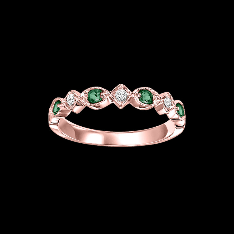 10Kt Rose Gold Diamond 1/20Ctw & Emerald 1/6Ctw Ring
